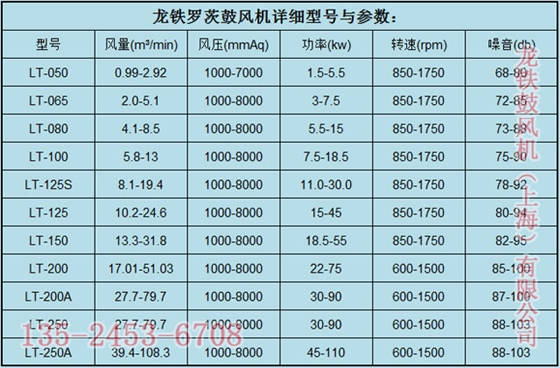 龍鐵煤氣專用羅茨鼓風機參數