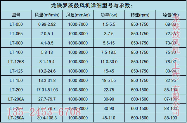 龍鐵煤氣專用羅茨鼓風機參數